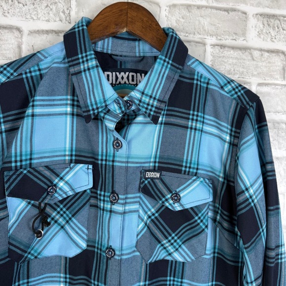 Dixxon Flannel Axel Crew Foundation Blue Plaid D-Tech Button Shirt Womens LARGE - Picture 2 of 8